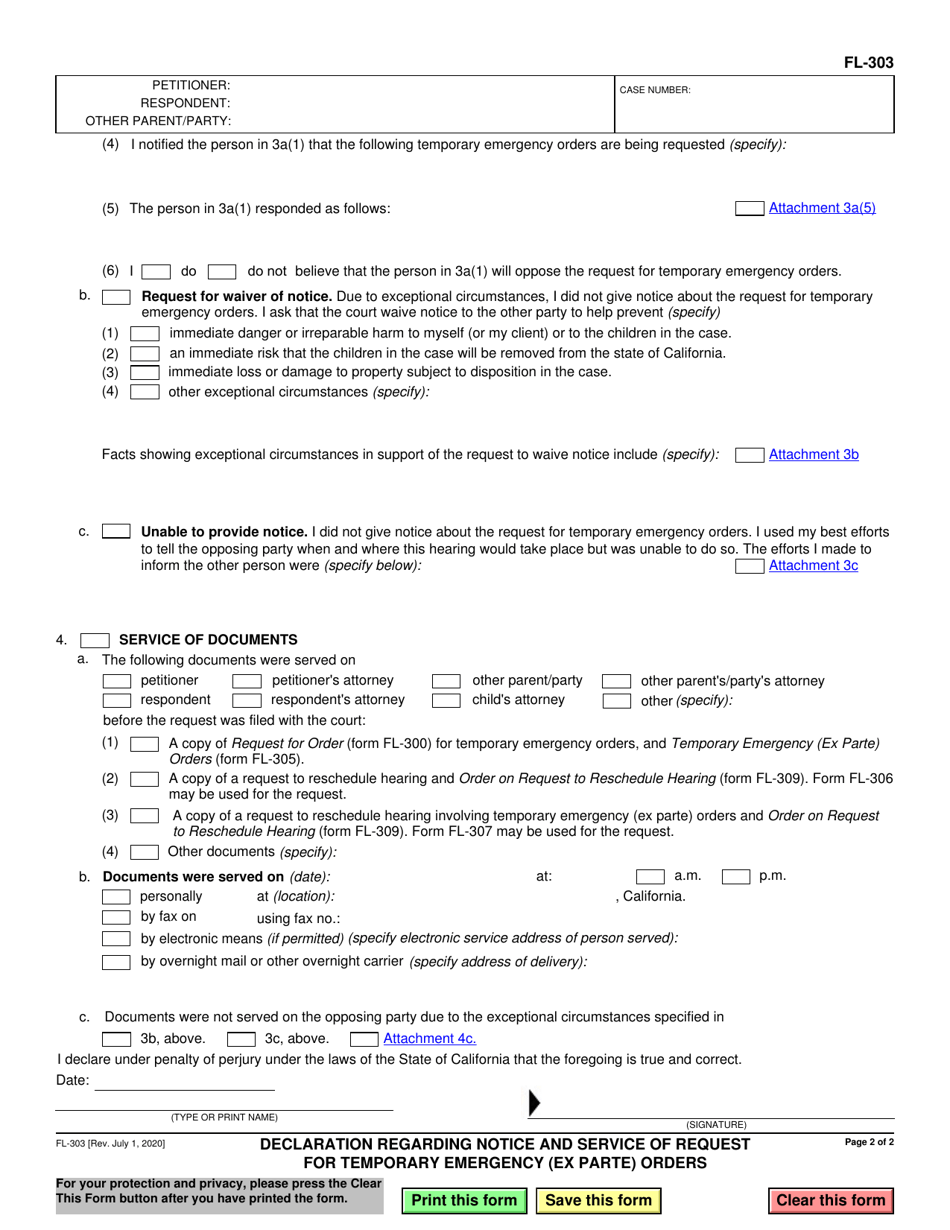 Form Fl 303 Download Fillable Pdf Or Fill Online Declaration Regarding