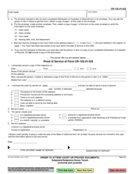 Form CR-125 (JV-525) Order to Attend Court or Provide Documents: Subpoena/Subpoena Duces Tecum - California, Page 2