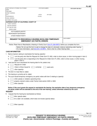 Form FL-307 &quot;Request to Reschedule Hearing Involving Temporary Emergency (Ex Parte) Orders&quot; - California