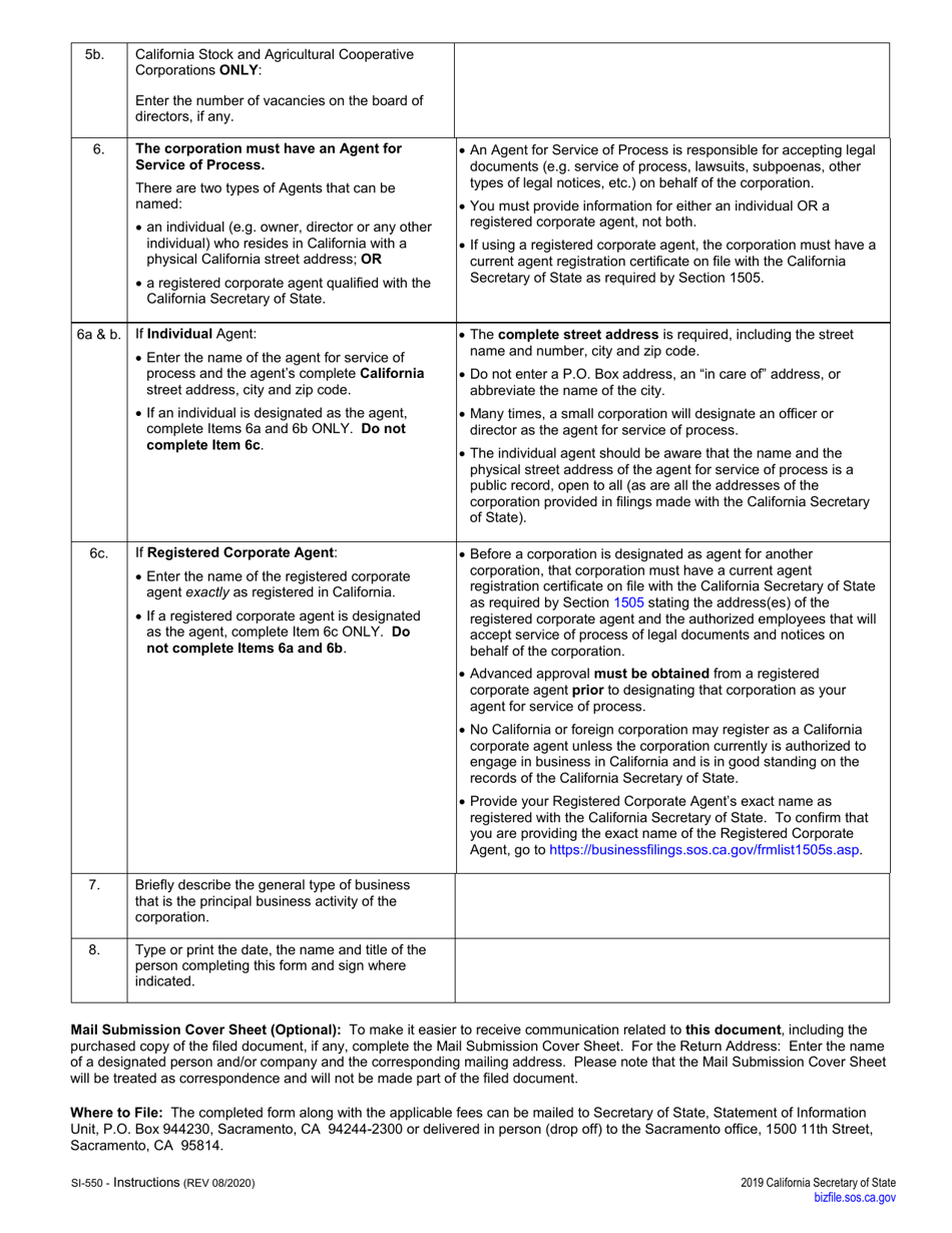 Form SI-550 Statement of Information (California Stock, Agricultural Cooperative and Foreign Corporations) - California, Page 3