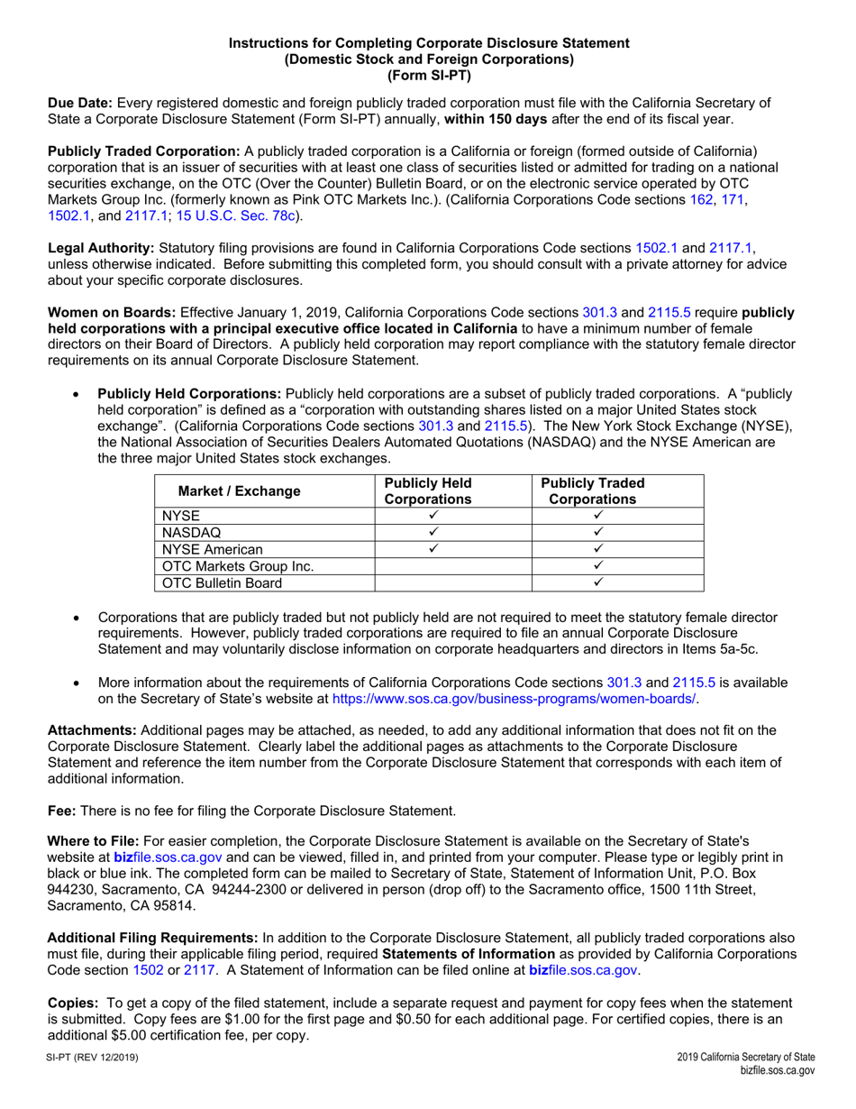 Form SIPT Download Fillable PDF or Fill Online Corporate Disclosure