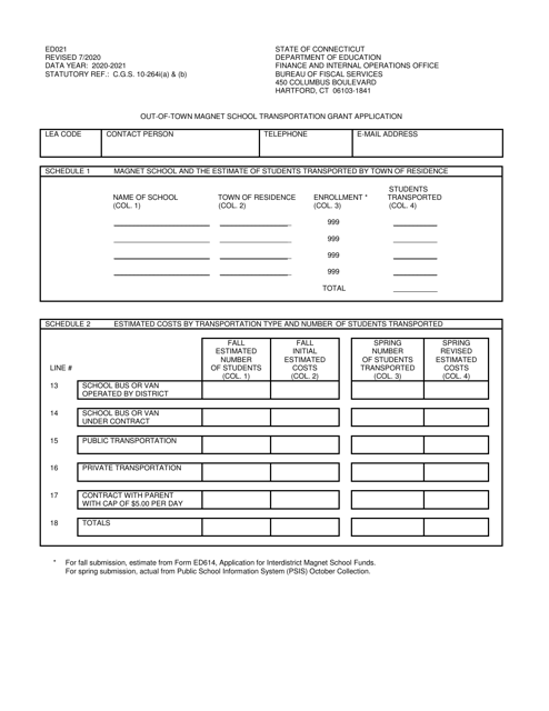 Form ED021 2021 Printable Pdf