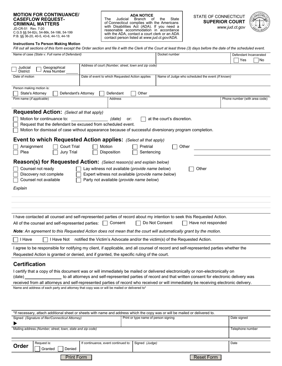 Form JD-CR-51 Download Fillable PDF or Fill Online Motion for ...