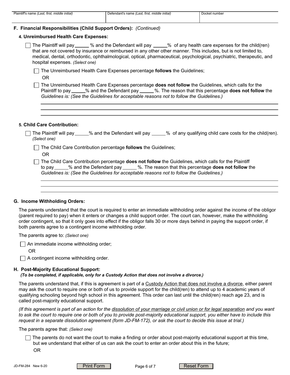 Form JD-FM-284 Custody Agreement and Parenting Plan - Connecticut, Page 6
