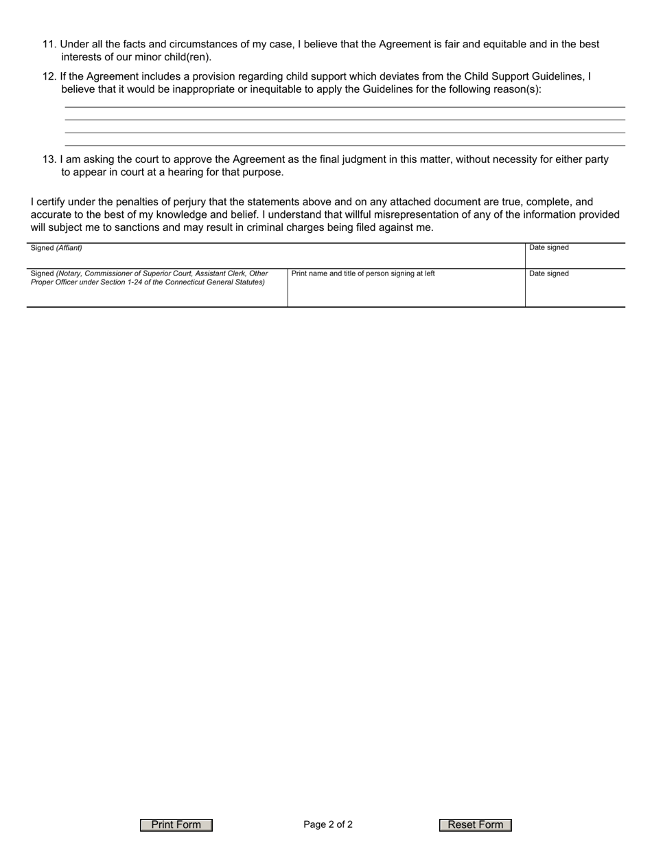 Form JD-FM-279 Affidavit in Support of Request to Enter Final Custody / Visitation Judgment - Connecticut, Page 2
