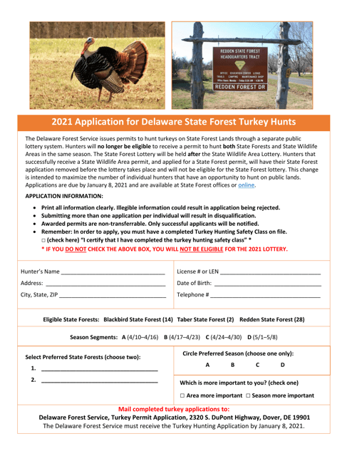 Application for Delaware State Forest Turkey Hunts - Delaware Download Pdf