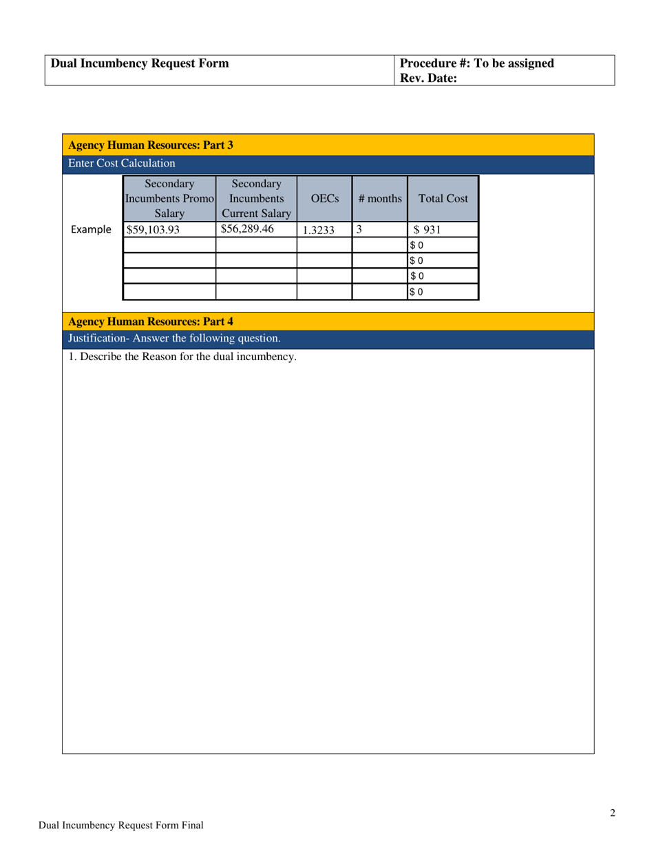 Dual Incumbency Request Form - Delaware, Page 2