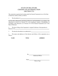 Certificate of Dissolution (Section 275) - Delaware, Page 3