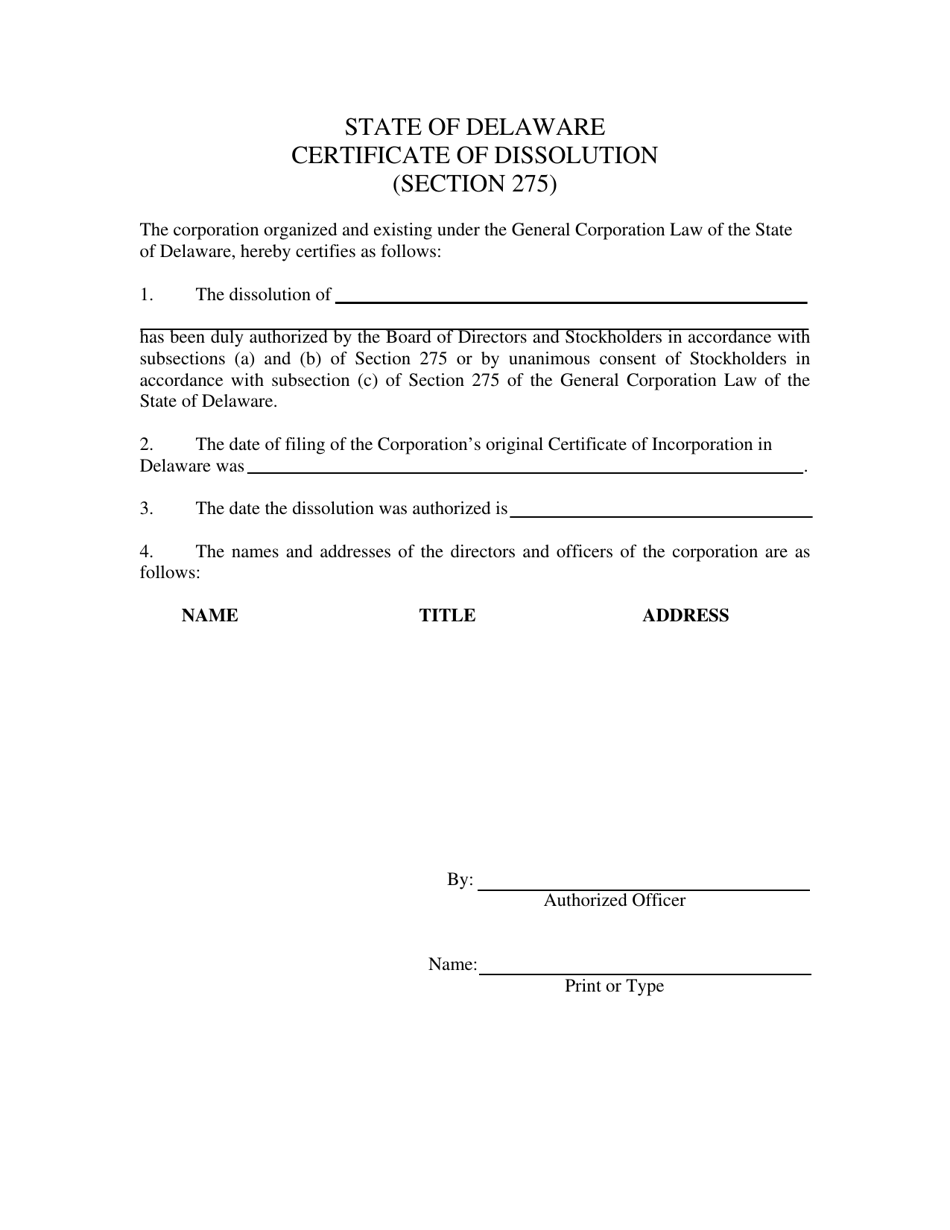 Certificate of Dissolution (Section 275) - Delaware, Page 3