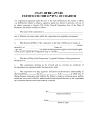 Certificate of Revival of Charter for a Forfeited Corporation - Delaware, Page 3