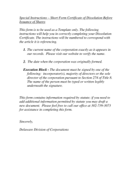 Short Form Certificate of Dissolution Before the Issuance of Shares - Delaware, Page 2