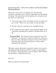 Short Form Certificate of Dissolution Before Beginning Business - Delaware, Page 2