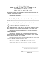 Short Form Certificate of Dissolution Before Beginning Business - Delaware, Page 3