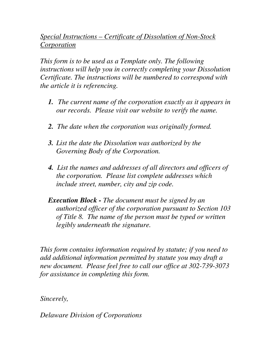 Certificate of Dissolution for Non-stock Corporation - Delaware, Page 2