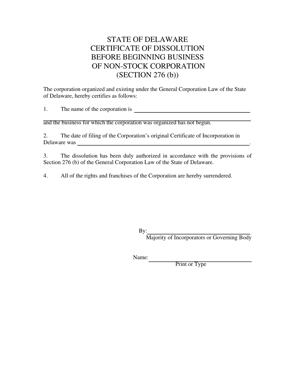 Certificate of Dissolution Before Beginning Business of Non-stock Corporation - Delaware, Page 3