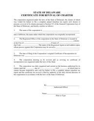 Certificate of Revival of Charter for an Exempt Voided Corporation - Delaware, Page 3
