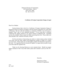 Certificate of Change of Registered Agent of a Foreign Corporation - Delaware