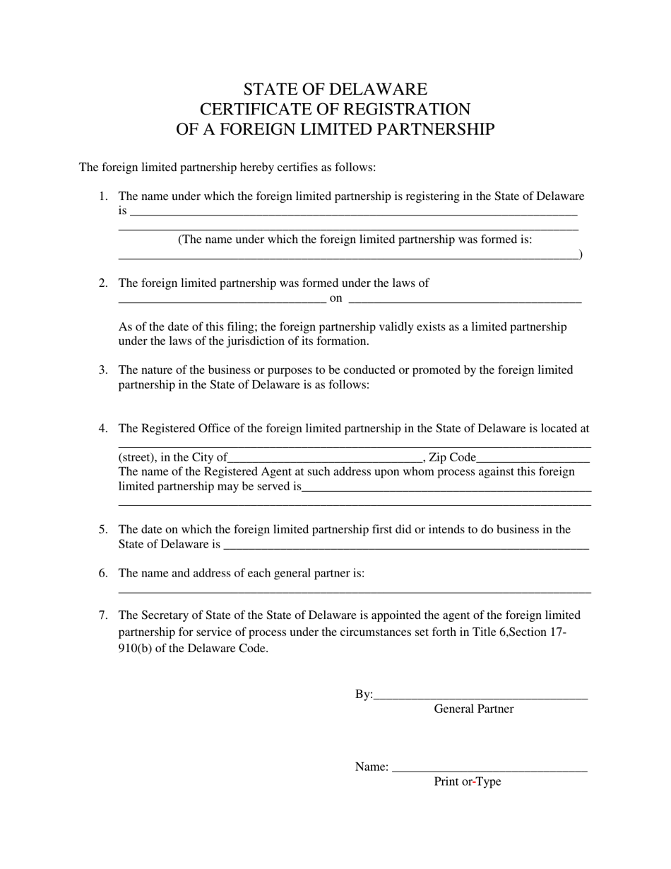 Delaware Certificate of Registration of Foreign Limited Partnership ...