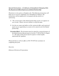 Certificate of Amendment Changing Only the Registered Office/Agent of Limited Partnership - Delaware, Page 2