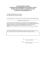 Application for Reservation of Limited Partnership Name - Delaware, Page 2