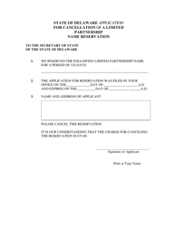 Application for Cancellation of a Name Reservation for Limited Partnership - Delaware, Page 2