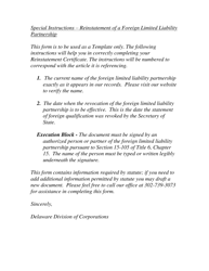 Application for Reinstatement for Foreign Limited Liability Partnership - Delaware, Page 2