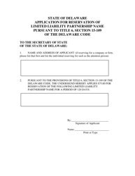 Application for Reservation of Limited Liability Partnership Name - Delaware, Page 2