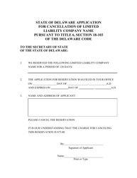 Application for Cancellation of Reservation of Limited Liability Company Name - Delaware, Page 2