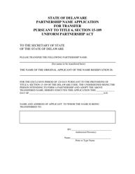 Application for Transfer of Partnership Name - Delaware, Page 2