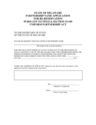 Application for Re-reservation of Partnership Name - Delaware, Page 2