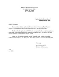 Document preview: Application for Reservation of Statutory Trust Name - Delaware