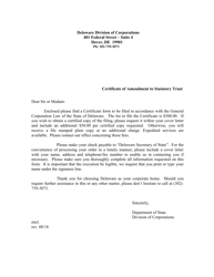Certificate of Amendment to Statutory Trust - Delaware