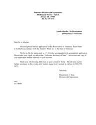 Document preview: Application for Re-reservation of Statutory Trust Name - Delaware
