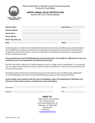 Document preview: Form FDACS-14226 Limited Annual Sales Certification - Florida