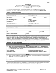 Form DBPR LI001 Application for Low Income Waiver of Initial Licensing Fee - Florida, Page 2