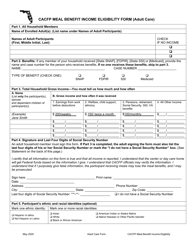 &quot;CACFP Meal Benefit Income Eligibility Form (Adult Care)&quot; - Florida