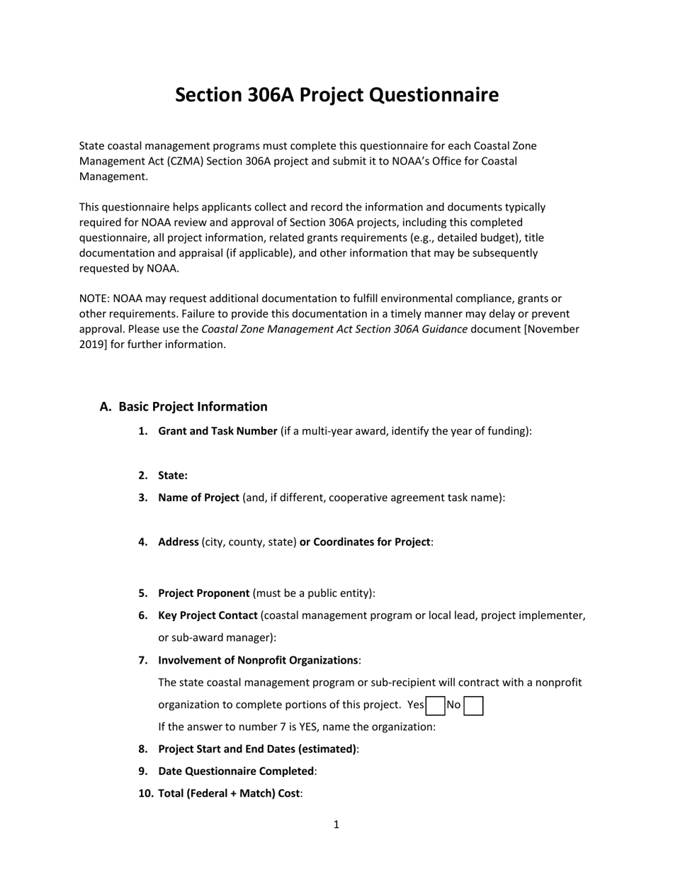 Section 306a Project Questionnaire, Page 1