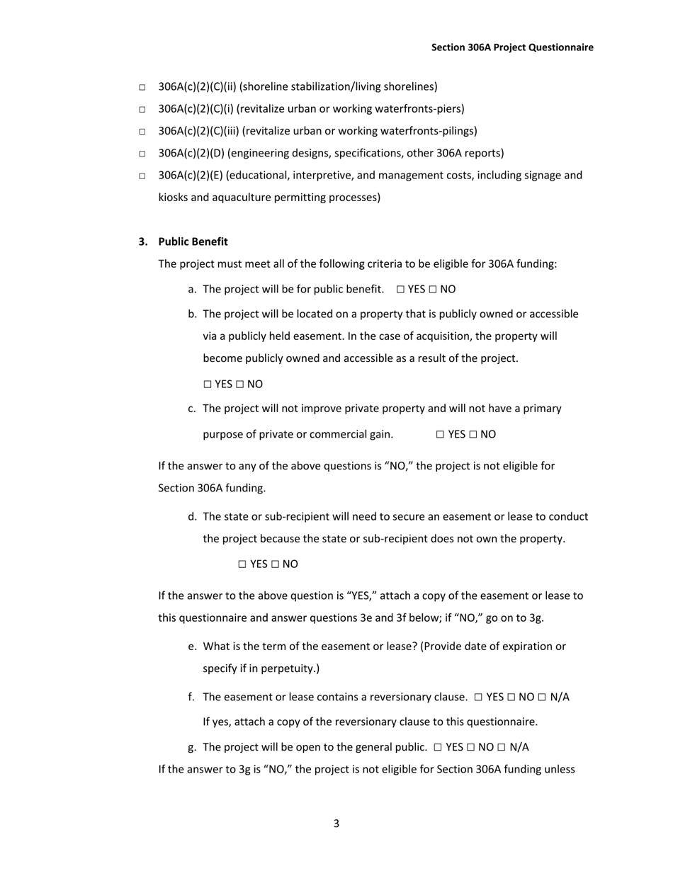 Section 306a Project Questionnaire, Page 3