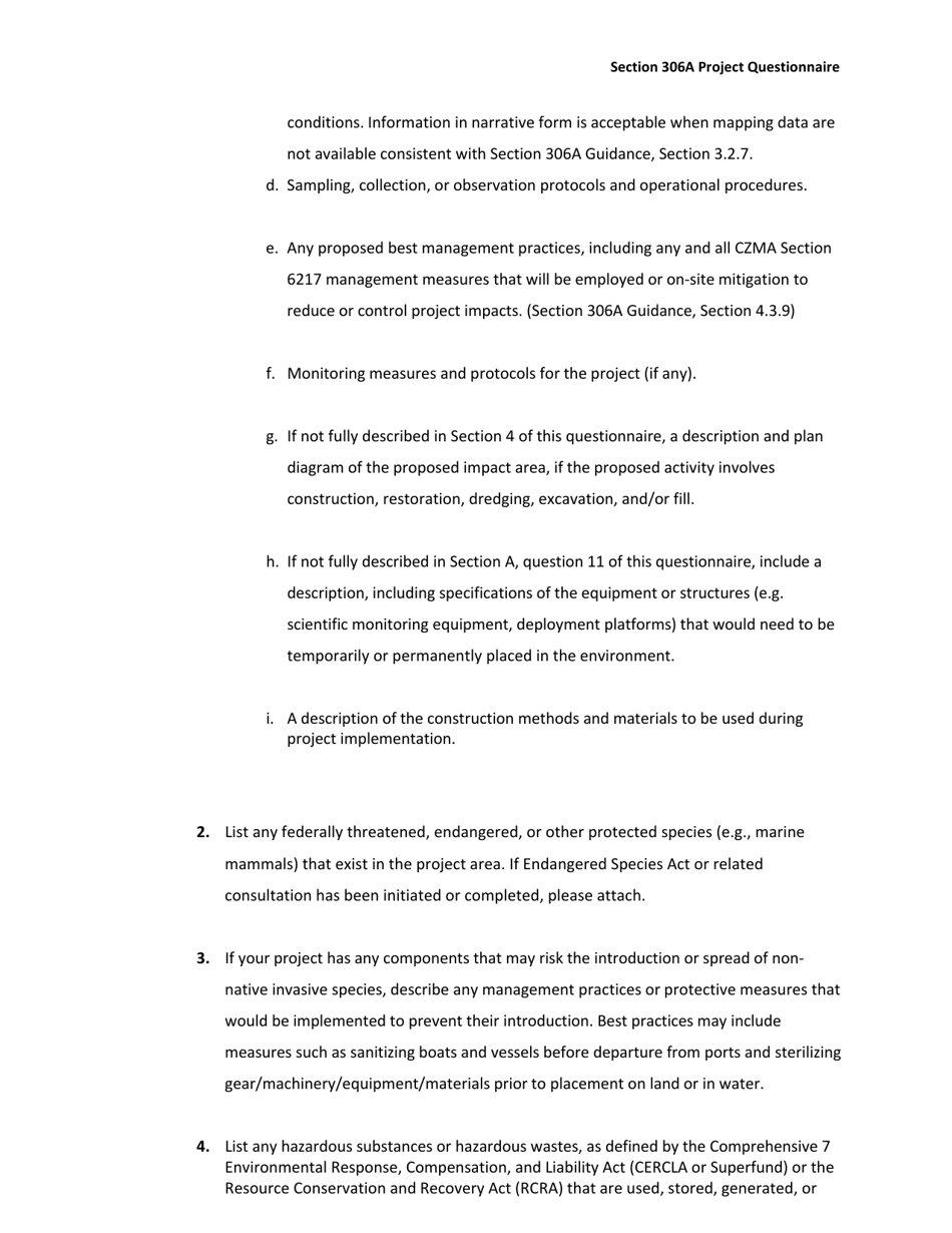 Section 306a Project Questionnaire, Page 7