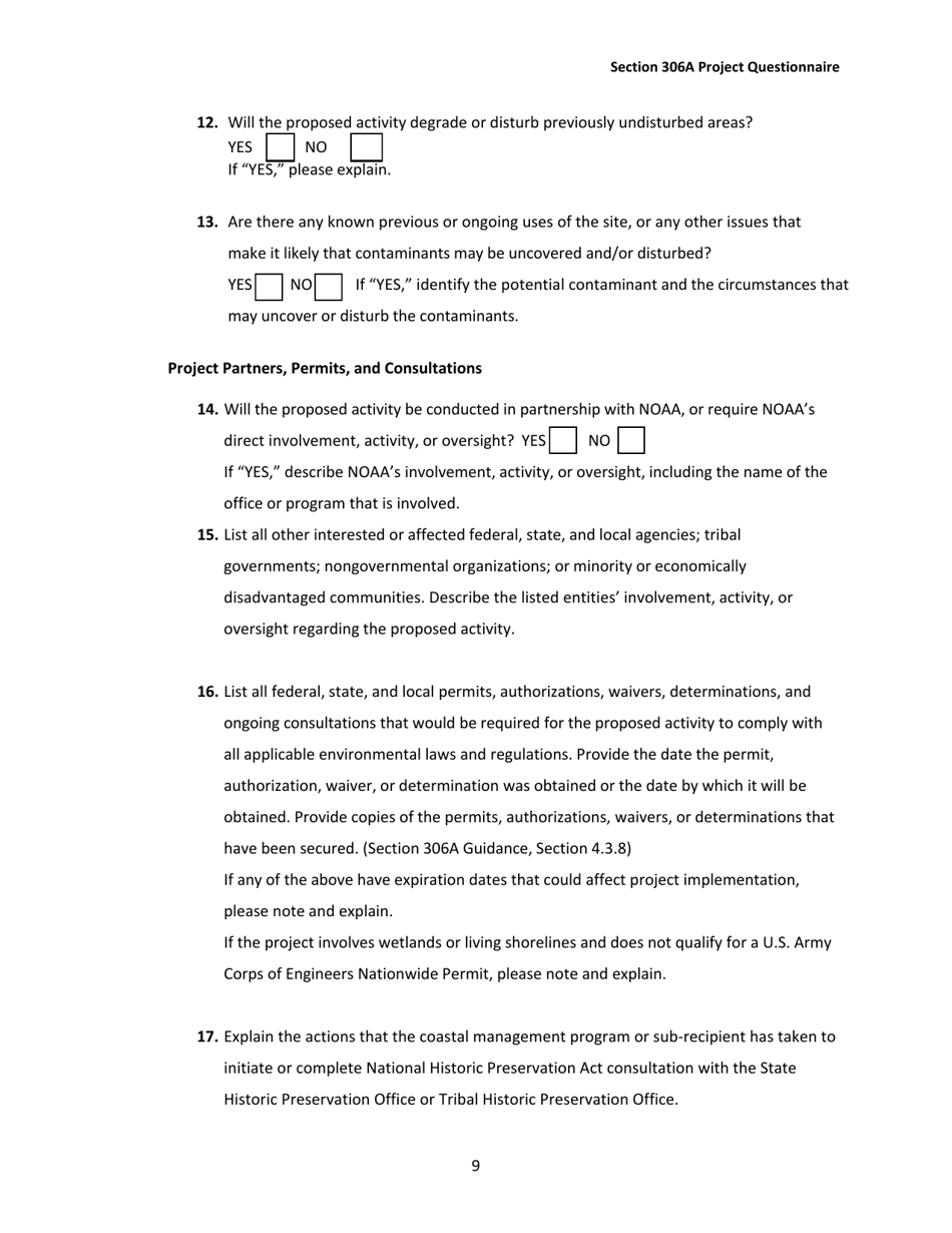 Section 306a Project Questionnaire, Page 9