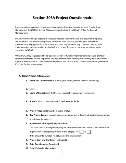 Section 306a Project Questionnaire