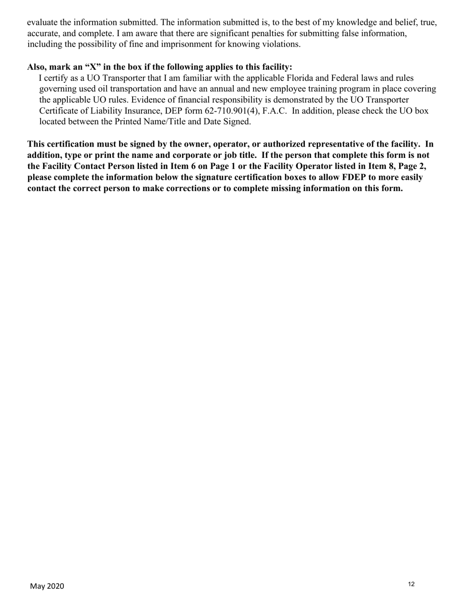 Instructions for Form 8700-12FL, DEP Form 62-730.900(1)(B) Florida Notification of Regulated Waste Activity - Florida, Page 12