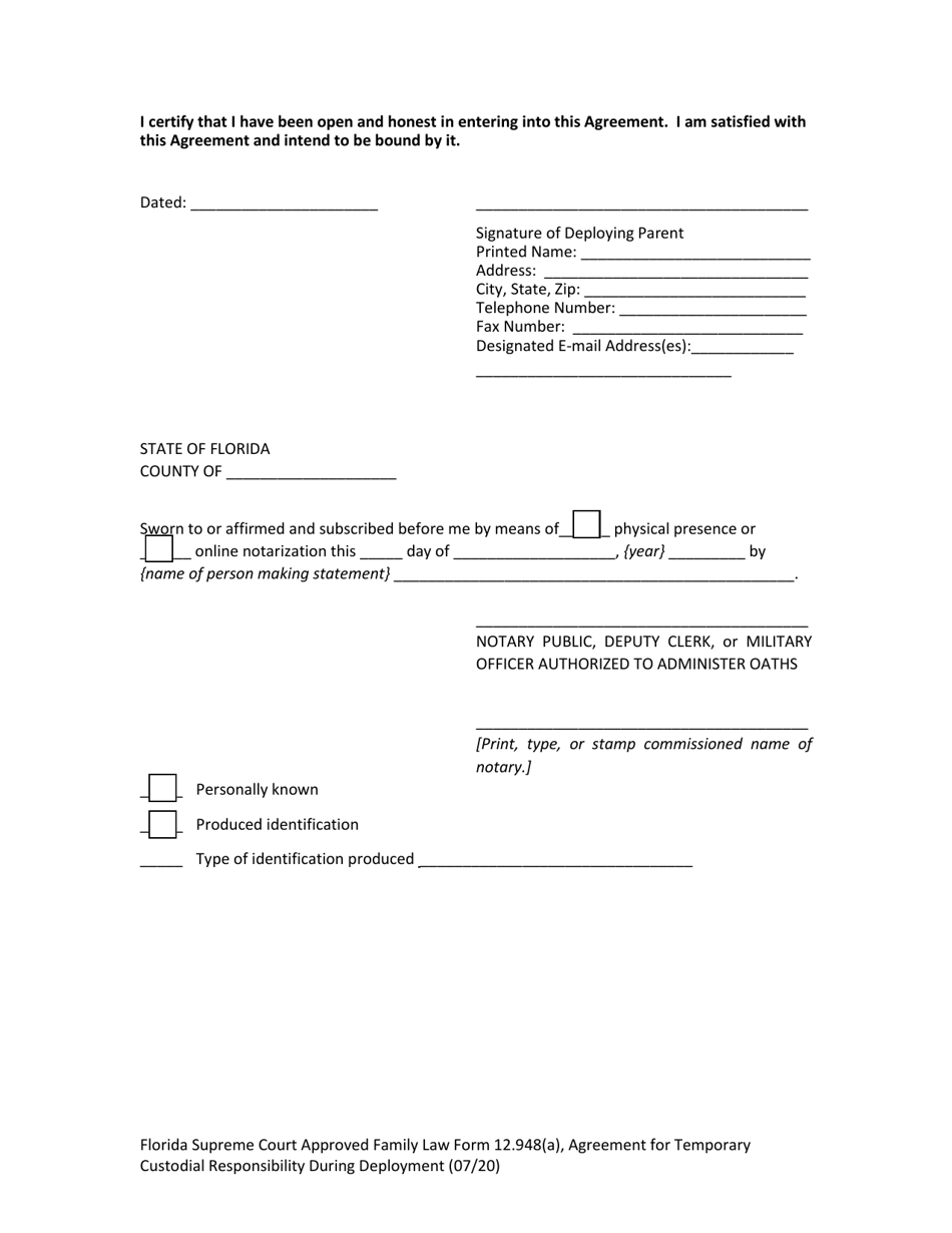 Family Law Form 12.948(A) Agreement for Temporary Custodial Responsibility During Deployment - Florida, Page 10