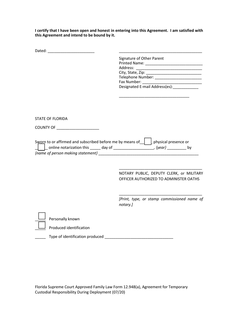 Family Law Form 12.948(A) Agreement for Temporary Custodial Responsibility During Deployment - Florida, Page 11