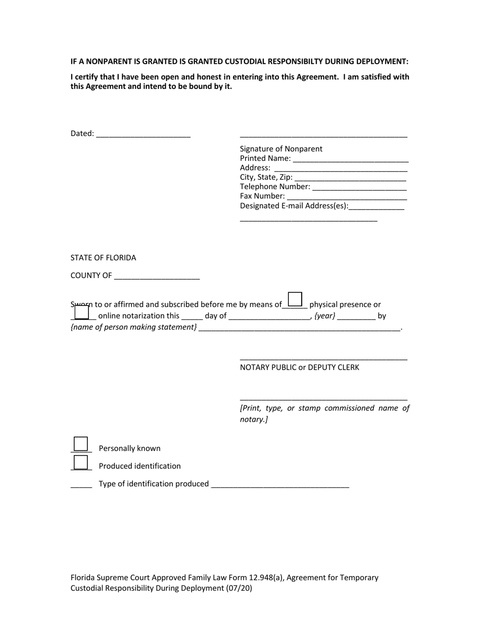 Family Law Form 12.948(A) Agreement for Temporary Custodial Responsibility During Deployment - Florida, Page 12