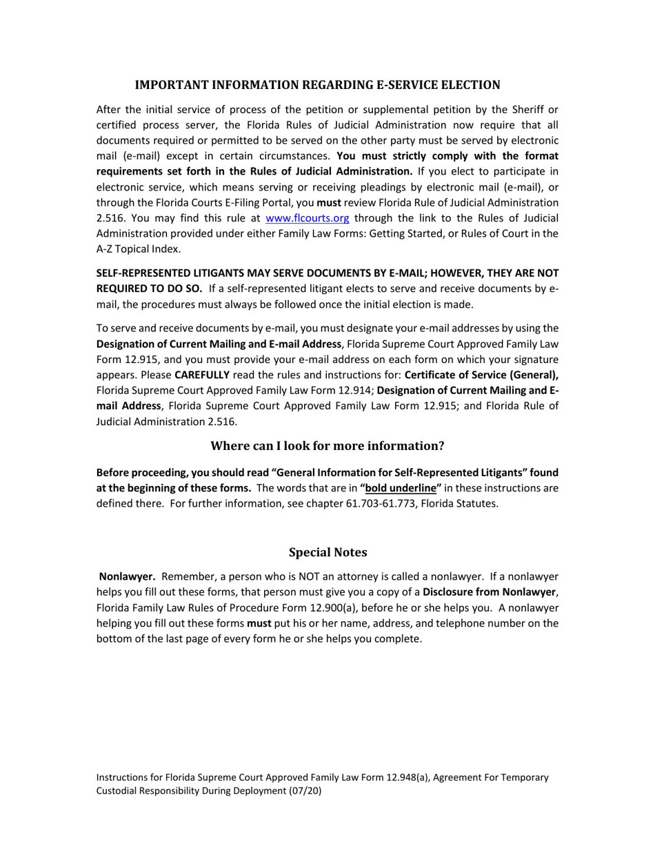Family Law Form 12.948(A) Agreement for Temporary Custodial Responsibility During Deployment - Florida, Page 4