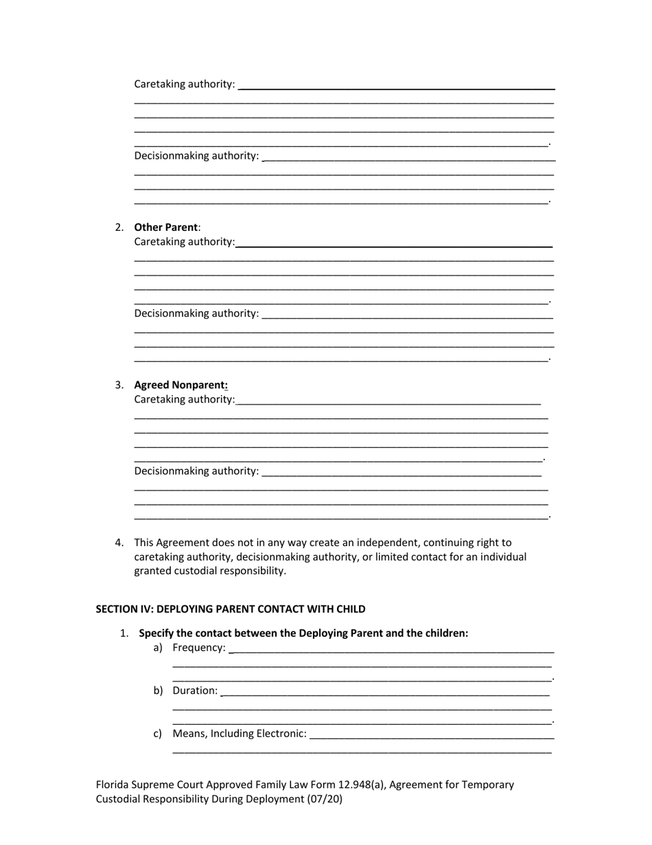 Family Law Form 12.948(A) Agreement for Temporary Custodial Responsibility During Deployment - Florida, Page 7