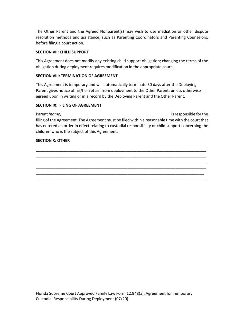 Family Law Form 12.948(A) Agreement for Temporary Custodial Responsibility During Deployment - Florida, Page 9
