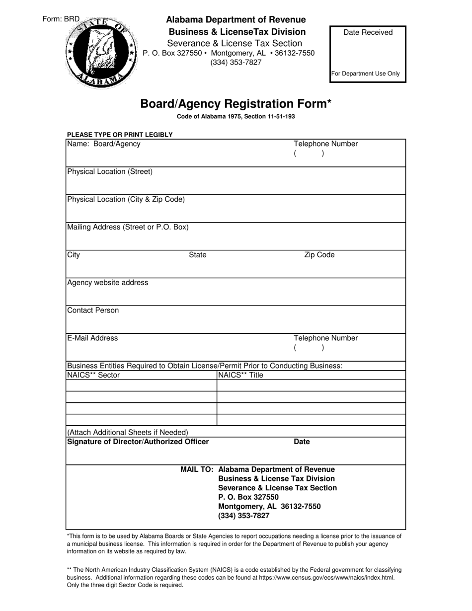 Form BRD Board / Agency Registration Form - Alabama, Page 1