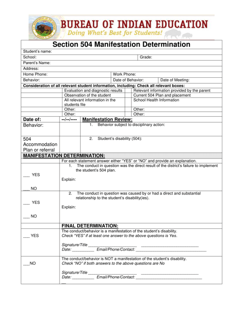 Section 504 Manifestation Determination Download Pdf
